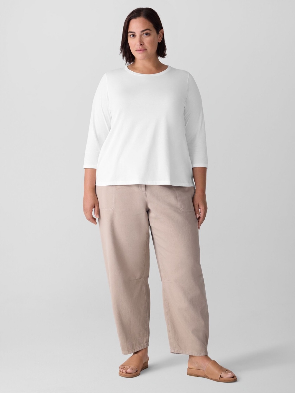 EUC Eileen Fisher Organic Cotton Soft White Scoop-Neck Long Sleeve Tee